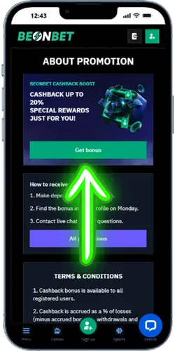 Beonbet Promo Code get bonus button